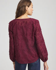 Deep Chianti Feathered Pullover Peasant Blouse