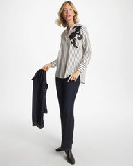 Black Striped Poplin Applique Tunic