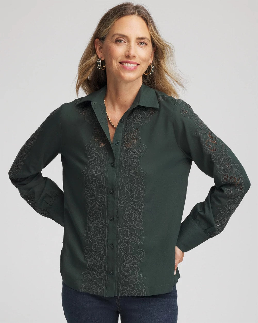 Darkest Spruce Lace Cotton Voile Shirt