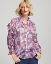 Gooseberry Gingham-Print Georgette Blouse