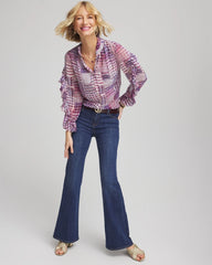 Gooseberry Gingham-Print Georgette Blouse