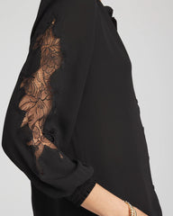 Black Crepe Banded Collar Blouse