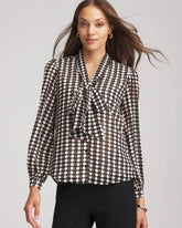 Black Clip-Dot Tie-Front Blouse