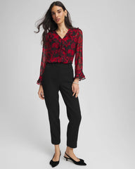 Carmine Red Georgette Clip Dot Ruffle Blouse