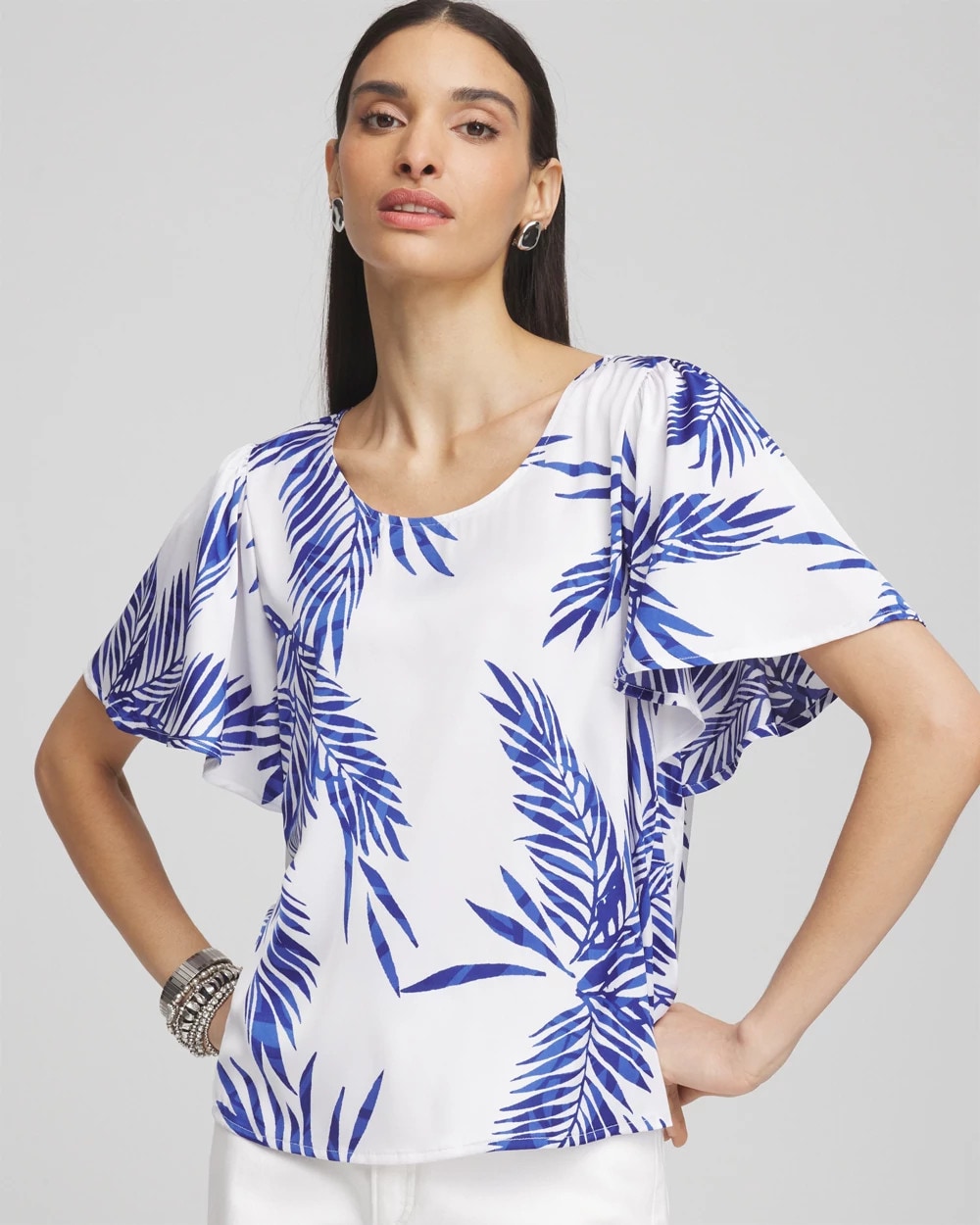 Blue Casa Flutter Sleeve Satin Top