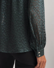 Darkest Spruce Clip-Dot Billow-Sleeve Blouse