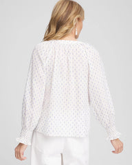 Blue Casa Smocked Split-neck Blouse