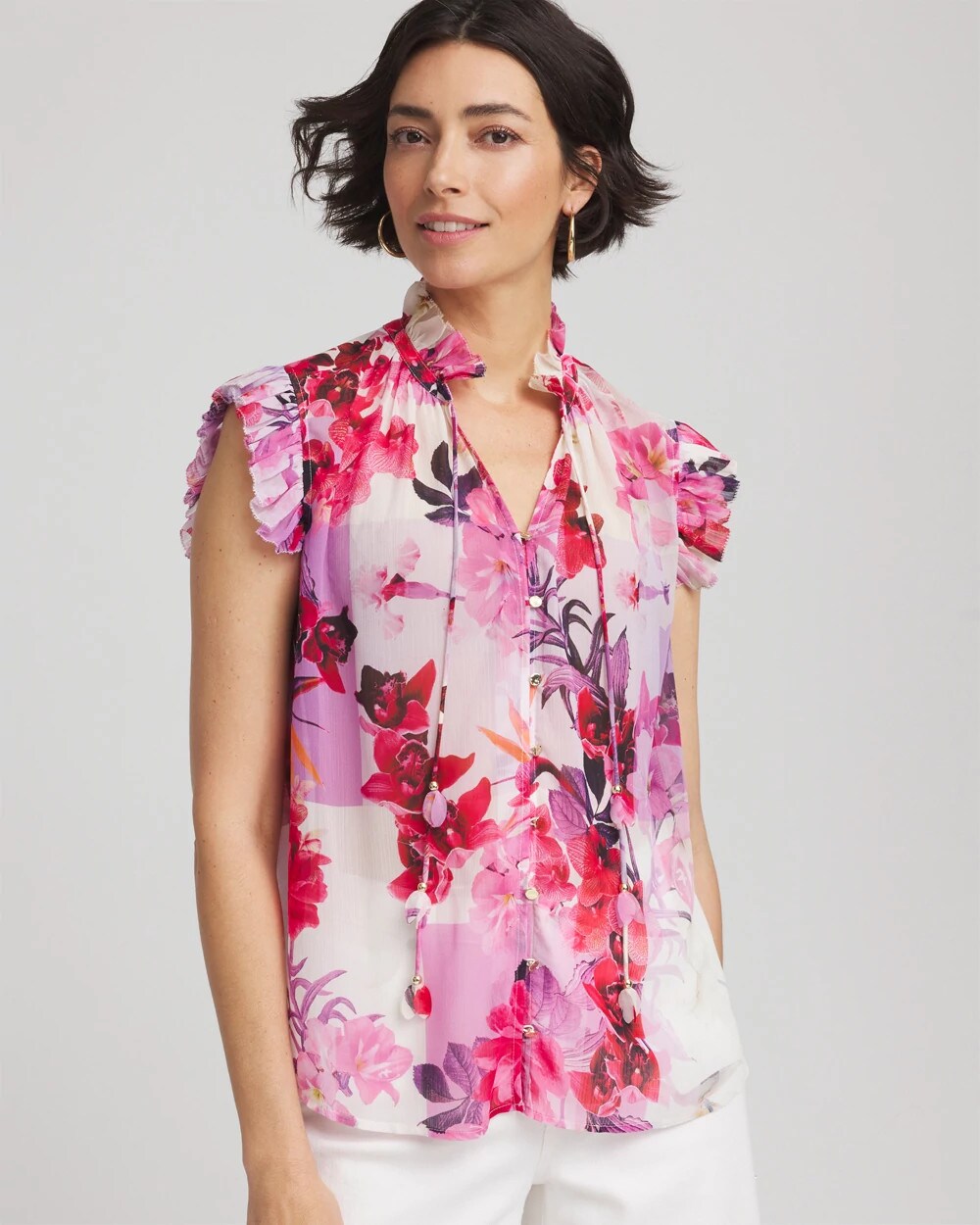 Plum Shade Floral Ruffle Collar Blouse