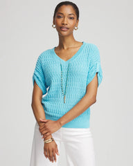 Paradiso Blue Sequin V-Neck Pullover Sweater