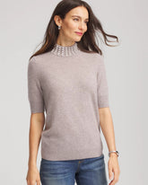 Taupe Heather Cashmere Pearl Mockneck Sweater