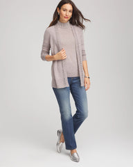 Taupe Heather Cashmere Pearl Mockneck Sweater
