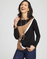 Black Intarsia Colorblock Bateau Neck Sweater