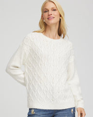 English Cream Embellished Cable Knit Sweater