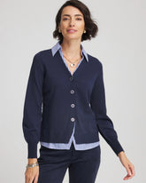 Passport Blue Striped Collared Cardigan Sweater