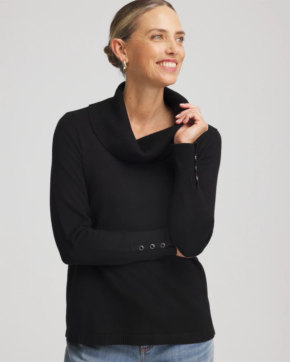 Black Cowlneck Long-Sleeved Sweater