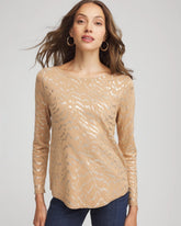 Faux Camel Heather Ella Boatneck Foiled Pullover Sweater