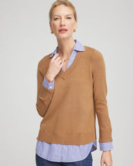 Caramel Apple Heather Camel Built-In Shirt Knit Sweater