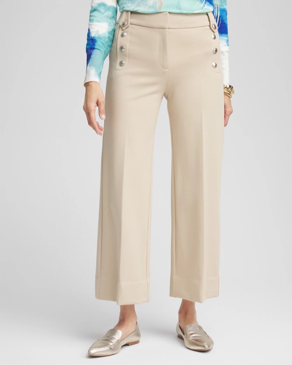Wild Truffle Button Knit Twill Cropped Pants