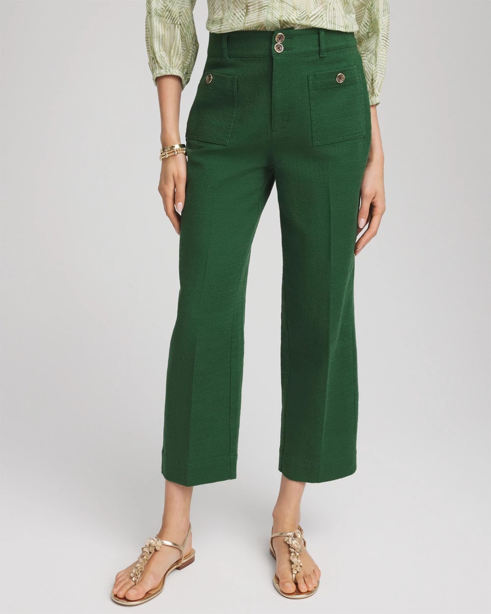 Palm Leaf Cropped Straight-Leg Pants