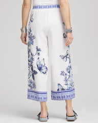 Alabaster Butterfly Pull-On Linen Cropped Pants