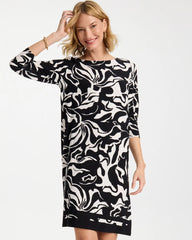 Black Jersey Knit Boatneck Shift Dress