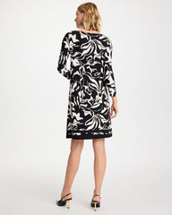 Black Jersey Knit Boatneck Shift Dress