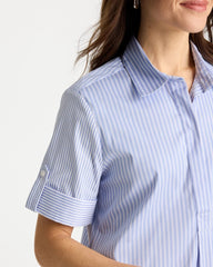 Blue Orchid Popover Striped Tiered Poplin Dress