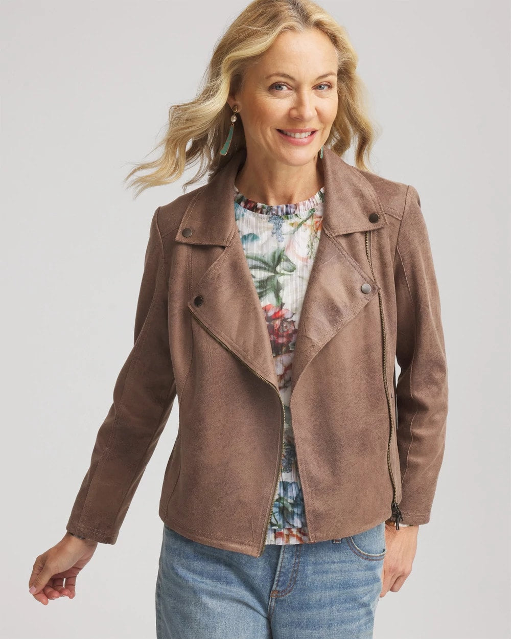 Dried Mushroom Suede Moto Jacket
