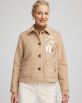 Light Taupe Heather Embroidered Wool Chore Jacket