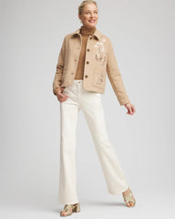 Light Taupe Heather Embroidered Wool Chore Jacket