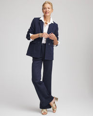 Passport Blue Textured Single-Breasted Knit Blazer