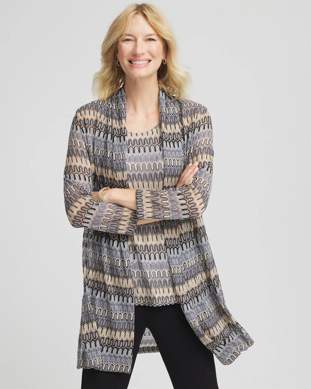 Canyon Blue Travelers™ Knit Chevron Open-Front Cardigan