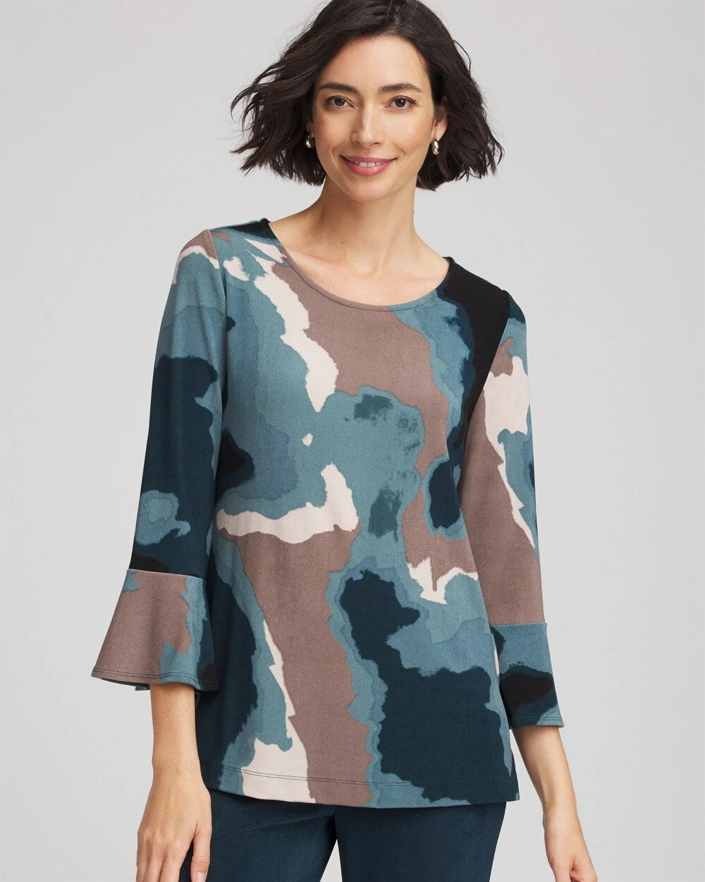 Teal Shadow Travelers™ Crystal Flounce Sleeve Tunic