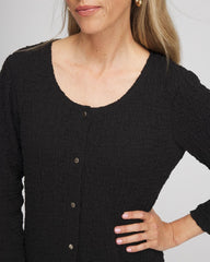 Black Textured Scoopneck Cardigan