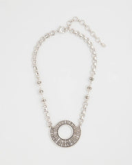Silver Sparkling Silvertone Circle Pendant Necklace