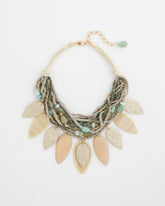 Aqua Multistrand Wood Petal Necklace
