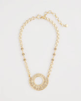 Gold Sparkling Goldtone Circle Pendant Necklace