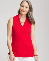 Red Glow Textured Sleeveless V-Neck Tunic