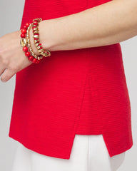 Red Glow Textured Sleeveless V-Neck Tunic