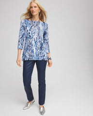 Classic Navy Animal Print Square Neck Tunic
