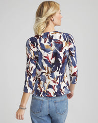 Ecru Printed Textured Scoopneck Cardigan