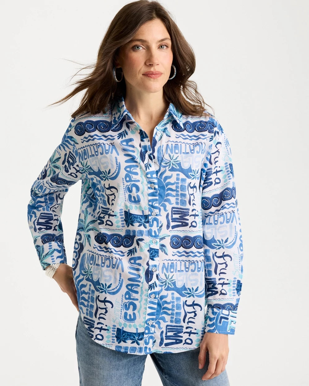 Bondi Blue Cotton Voile Collared Beach Shirt