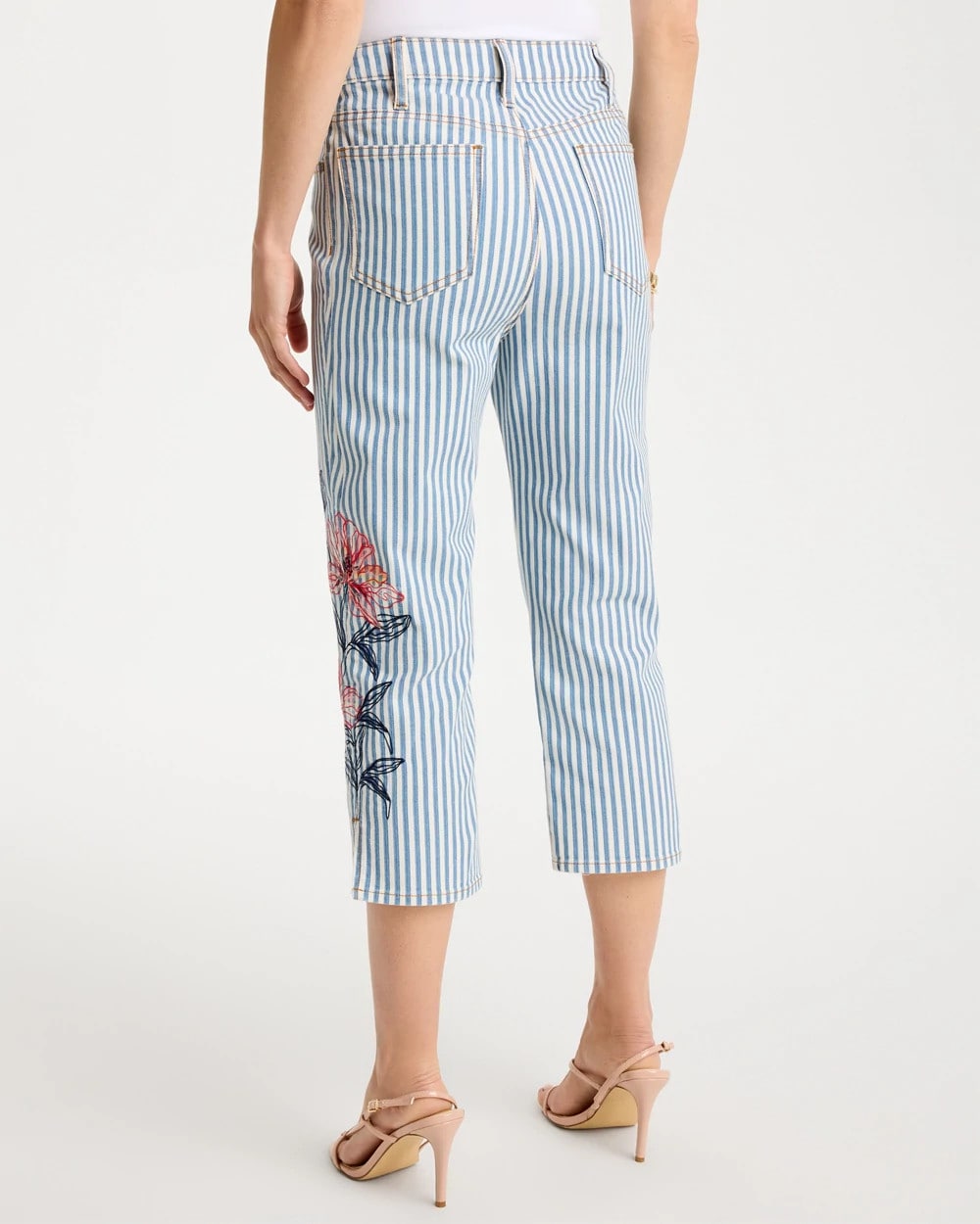 Blue Stripe Girlfriend Slim Striped Capri Jeans
