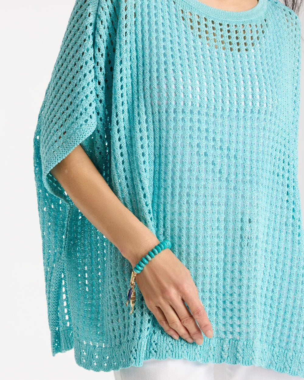 Bondi Blue Lurex Open-Stitch Sweater Poncho