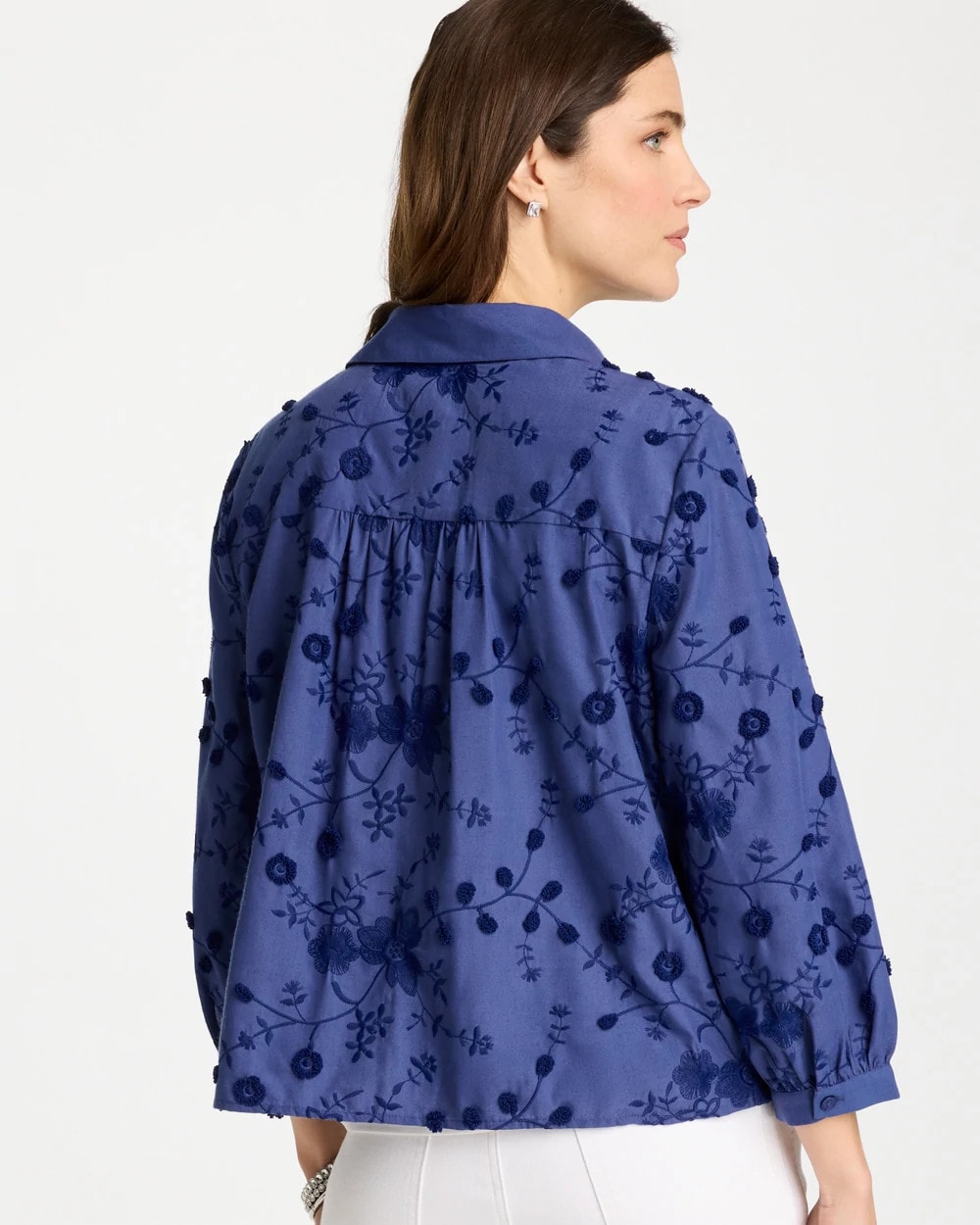 Indigo 3D Floral Embroidered Top