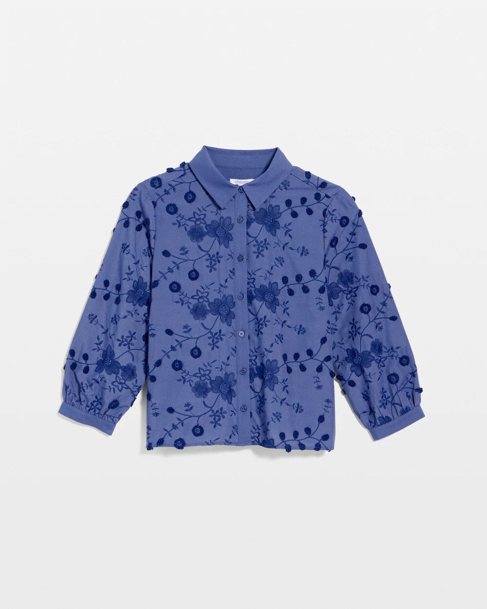 Indigo 3D Floral Embroidered Top