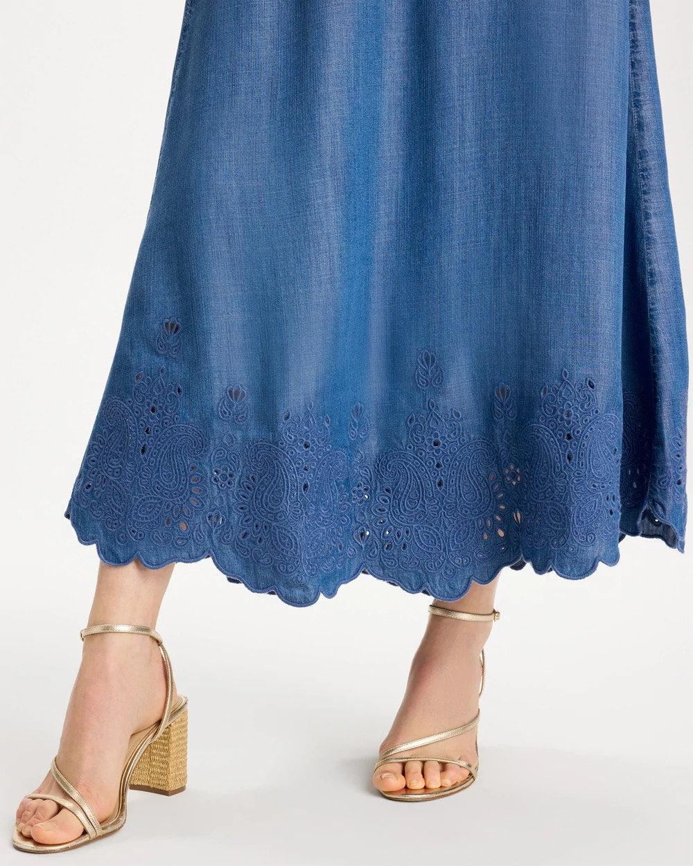 Pearl Indigo Indigo Twill Embroidered Hem Skirt