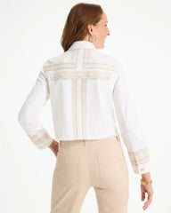 Alabaster Embroidered Cropped Denim Trucker Jacket