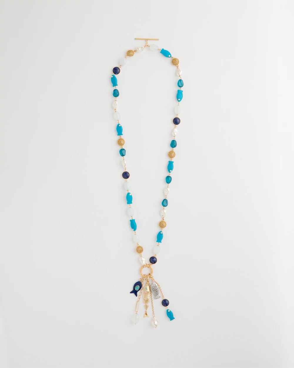 Blue Multi Convertible Turquoise Fish Charm Necklace