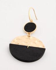 Black/Gold Wood Rounded Drop Earrings